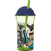 Vaso 460ml Transparente Tapa Alta Minecraft